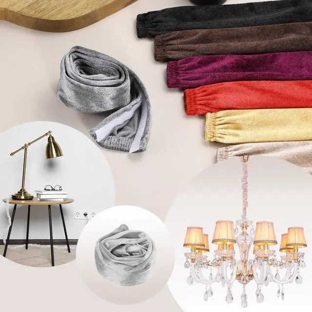 Alt view image 5 of 7 - 3.3ft Chandelier Chain Cord Cover, Velvet Cloth Fabric Chain Sleeve Decorative Cord Covers for Chandelier Wires Swing Cable, Hook and Loop Fastener Style, Gray