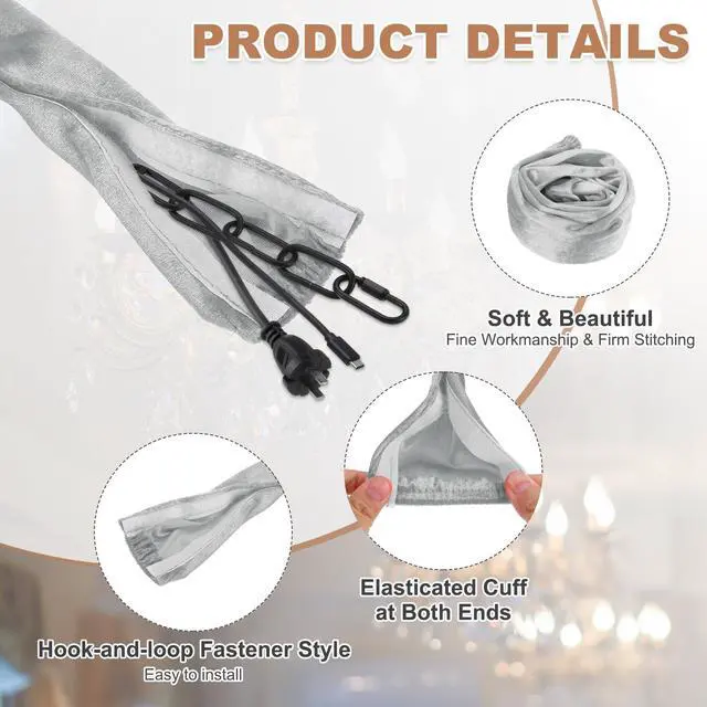 Alt view image 3 of 7 - 3.3ft Chandelier Chain Cord Cover, Velvet Cloth Fabric Chain Sleeve Decorative Cord Covers for Chandelier Wires Swing Cable, Hook and Loop Fastener Style, Gray