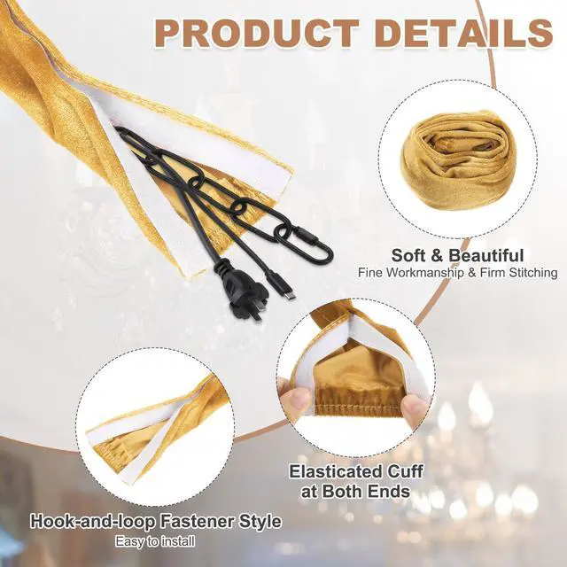 Alt view image 3 of 7 - 3.3ft Chandelier Chain Cord Cover, Velvet Cloth Fabric Chain Sleeve Decorative Cord Covers for Chandelier Wires Swing Cable, Hook and Loop Fastener Style, Gold