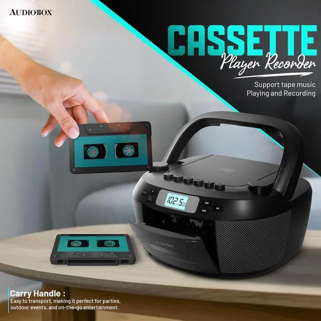 Alt view image 3 of 6 - Portable CD & Cassette Player, AM/FM Radio, Bluetooth Boombox | AM/FM Radio, USB, MicroSD & AUX Inputs, Dual AC/Battery Power, Remote Control, Stereo Speakers, Easy-Carry Handle