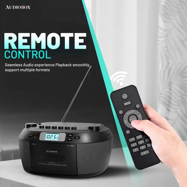 Alt view image 5 of 6 - Portable CD & Cassette Player, AM/FM Radio, Bluetooth Boombox | AM/FM Radio, USB, MicroSD & AUX Inputs, Dual AC/Battery Power, Remote Control, Stereo Speakers, Easy-Carry Handle