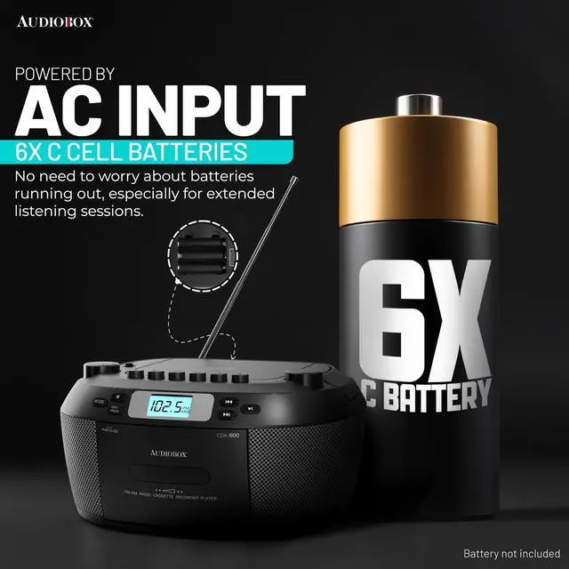 Alt view image 6 of 6 - Portable CD & Cassette Player, AM/FM Radio, Bluetooth Boombox | AM/FM Radio, USB, MicroSD & AUX Inputs, Dual AC/Battery Power, Remote Control, Stereo Speakers, Easy-Carry Handle