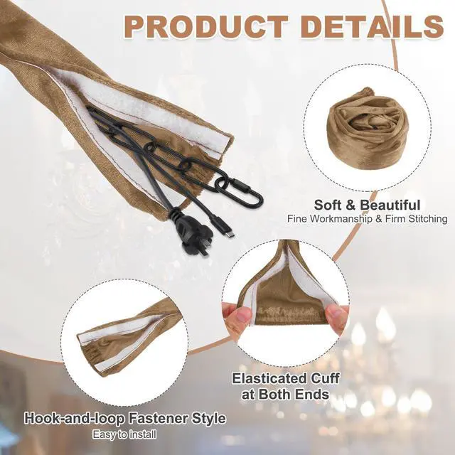 Alt view image 3 of 7 - 3.3ft Chandelier Chain Cord Cover, Velvet Cloth Fabric Chain Sleeve Decorative Cord Covers for Chandelier Wires Swing Cable, Hook and Loop Fastener Style, Light Coffee