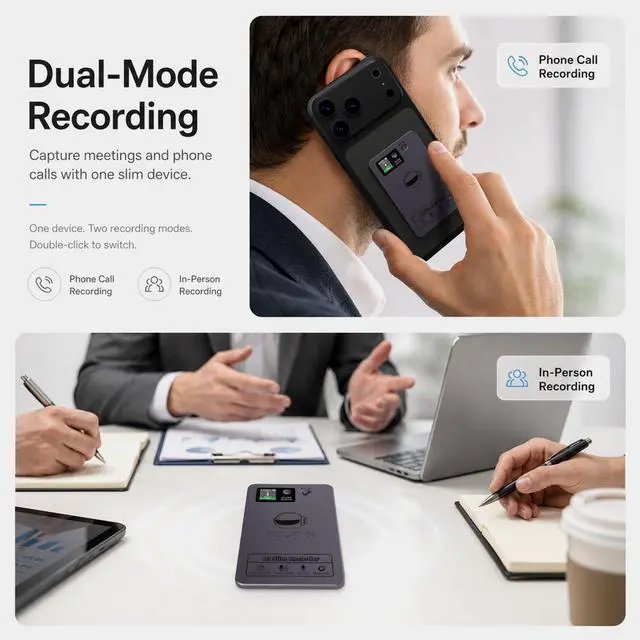 Alt view image 3 of 6 - AI Voice Recorder, Transcribe & Summarize with Deep AI Analysis, Support 152 Languages, App Control, AI Noise Cancellation, Upgraded Built-in MagSafe, 64GB Audio Recorder, Lectures, Call
