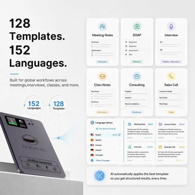 Alt view image 5 of 6 - AI Voice Recorder, Transcribe & Summarize with Deep AI Analysis, Support 152 Languages, App Control, AI Noise Cancellation, Upgraded Built-in MagSafe, 64GB Audio Recorder, Lectures, Call