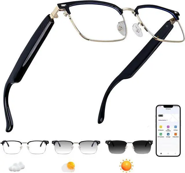 Main image of AI Smart Glasses Powered by ChatGPT,164 Languages Translation and Photochromic Lens, Meeting Assistant, Bluetooth Glasses for Men & Women Music & Hands-Free Calling, UV & Blue Light Protection