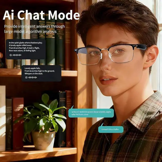 Alt view image 5 of 6 - AI Smart Glasses Powered by ChatGPT,164 Languages Translation and Photochromic Lens, Meeting Assistant, Bluetooth Glasses for Men & Women Music & Hands-Free Calling, UV & Blue Light Protection