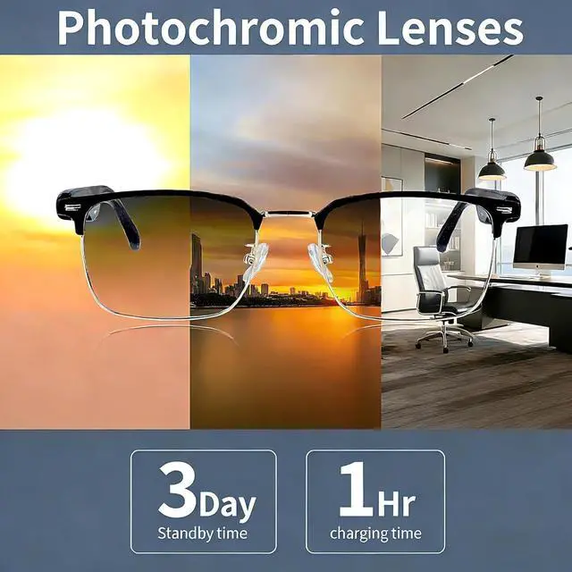 Alt view image 4 of 6 - AI Smart Glasses Powered by ChatGPT,164 Languages Translation and Photochromic Lens, Meeting Assistant, Bluetooth Glasses for Men & Women Music & Hands-Free Calling, UV & Blue Light Protection