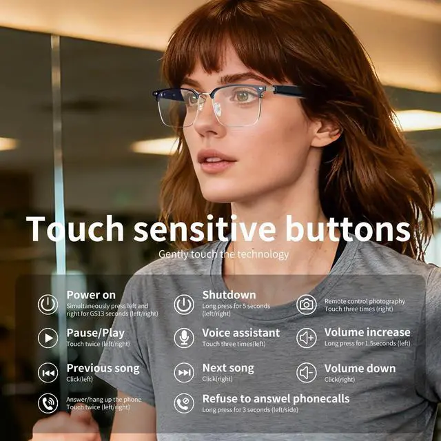 Alt view image 6 of 6 - AI Smart Glasses Powered by ChatGPT,164 Languages Translation and Photochromic Lens, Meeting Assistant, Bluetooth Glasses for Men & Women Music & Hands-Free Calling, UV & Blue Light Protection
