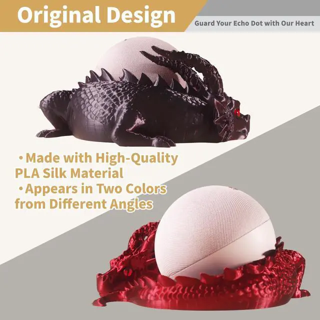Alt view image 3 of 6 - Dragon Holder for Echo Dot 4th/5th Gen, 3D Printed Echo Dot Cover, 5 Color Eye Sets, Originally Designed Echo Dot Stand, Unique Echo Dot Case (Black Red)