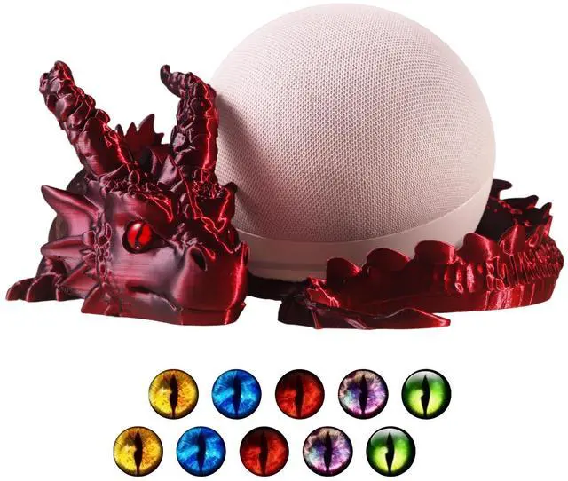 Main image of Dragon Holder for Echo Dot 4th/5th Gen, 3D Printed Echo Dot Cover, 5 Color Eye Sets, Originally Designed Echo Dot Stand, Unique Echo Dot Case (Black Red)