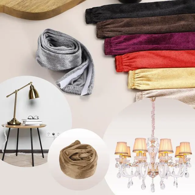 Alt view image 5 of 7 - 3.3ft Chandelier Chain Cord Cover, Velvet Cloth Fabric Chain Sleeve Decorative Cord Covers for Chandelier Wires Swing Cable, Hook and Loop Fastener Style, Light Coffee