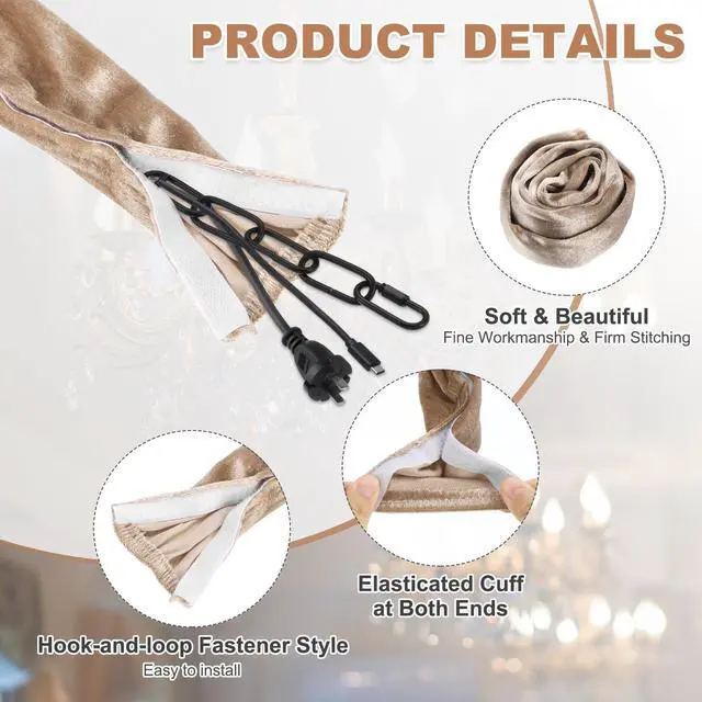 Alt view image 3 of 7 - 3.3ft Chandelier Chain Cord Cover, Velvet Cloth Fabric Chain Sleeve Decorative Cord Covers for Chandelier Wires Swing Cable, Hook and Loop Fastener Style, Beige