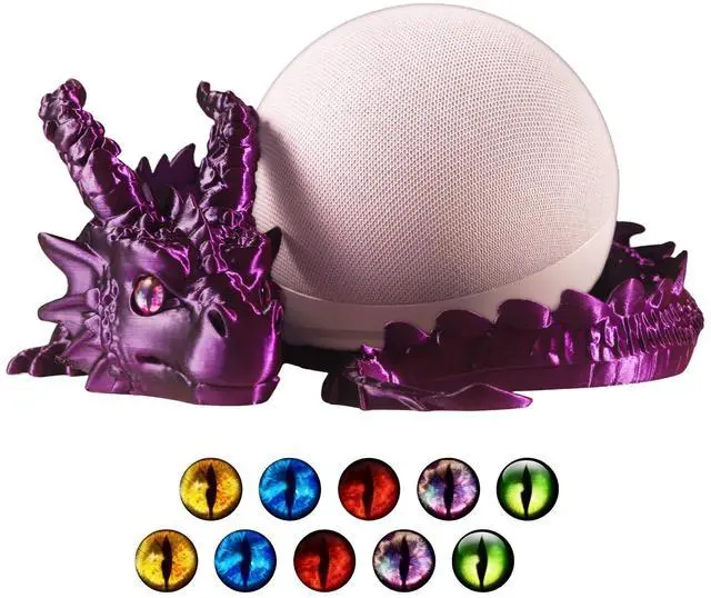 Main image of Dragon Holder for Echo Dot 4th/5th Gen, 3D Printed Echo Dot Cover, 5 Color Eye Sets, Originally Designed Echo Dot Stand, Unique Echo Dot Case (Black Purple)