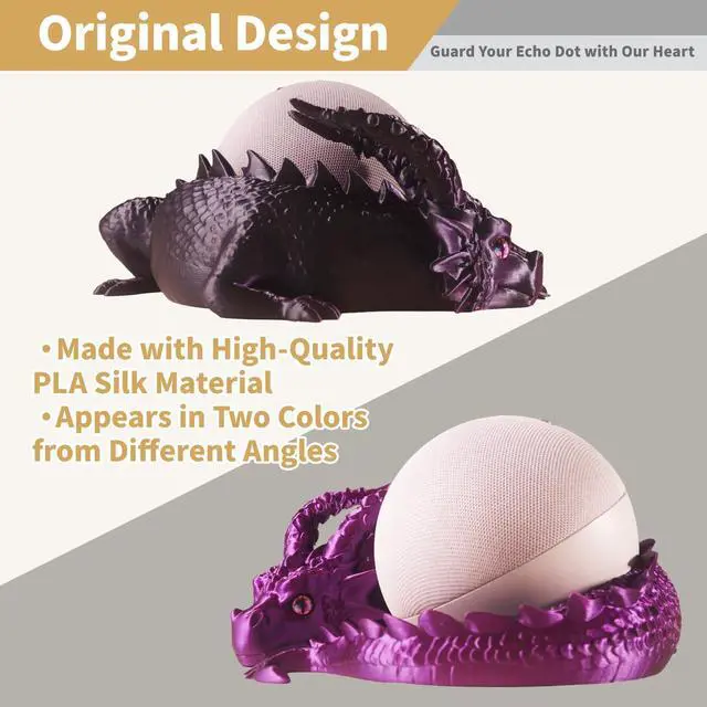 Alt view image 3 of 6 - Dragon Holder for Echo Dot 4th/5th Gen, 3D Printed Echo Dot Cover, 5 Color Eye Sets, Originally Designed Echo Dot Stand, Unique Echo Dot Case (Black Purple)