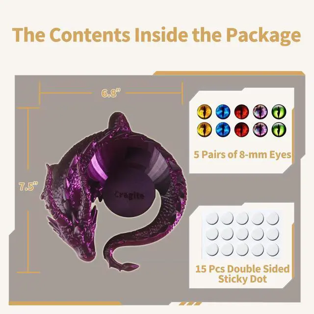 Alt view image 2 of 6 - Dragon Holder for Echo Dot 4th/5th Gen, 3D Printed Echo Dot Cover, 5 Color Eye Sets, Originally Designed Echo Dot Stand, Unique Echo Dot Case (Black Purple)