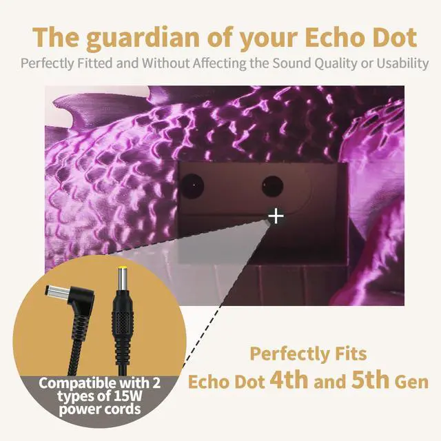 Alt view image 5 of 6 - Dragon Holder for Echo Dot 4th/5th Gen, 3D Printed Echo Dot Cover, 5 Color Eye Sets, Originally Designed Echo Dot Stand, Unique Echo Dot Case (Black Purple)