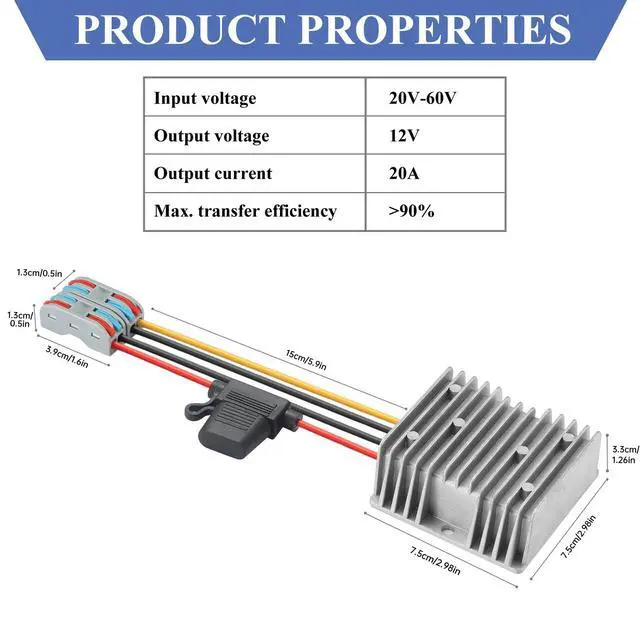 Alt view image 4 of 7 - 20-60V to 12V20A 240W Waterproof DC/DC Step Down Converter | Step Down Module, for Car, Truck, LED and ToolsStep Down Power Transformer