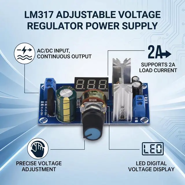 Alt view image 5 of 7 - Adjustable Voltage Regulator,LM317 Adjustable Voltage Regulator Power Supplement Board Digital Voltage Display