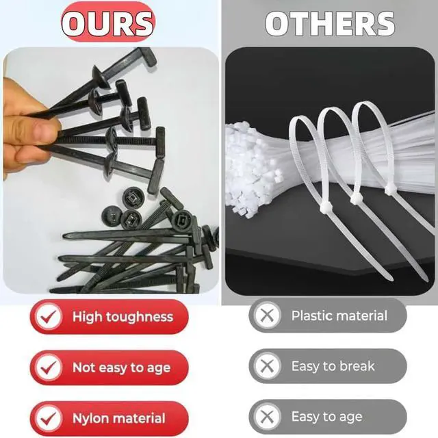 Alt view image 5 of 6 - Nylon Universal Cable Tie Buckle,Heavy Duty Self-Locking Black Zip Ties Holder for Indoor and Outdoor Use,cable ties management Tool for Home,Office,Garden, Car Daily Repair (100, T-shaped)