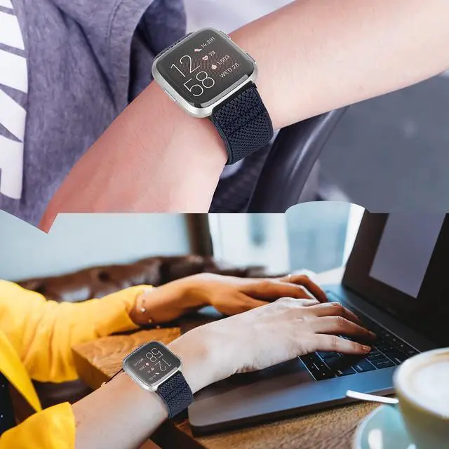 Alt view image 5 of 7 - 5 Pack Adjustable Elastic Watch Band Compatible with Fitbit Versa 2 Band Women Men, Soft Loop Stretchy Nylon Sport Straps Replacement Wristbands