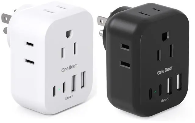 Main image of Travel Cruise Ship Essentials, Multi Plug Wall Outlet Extender with 4 Outlets 4 USB (2 USB-C), Cruise Approved Power Strip Non Surge Protector, Plug Adapter, White + Black