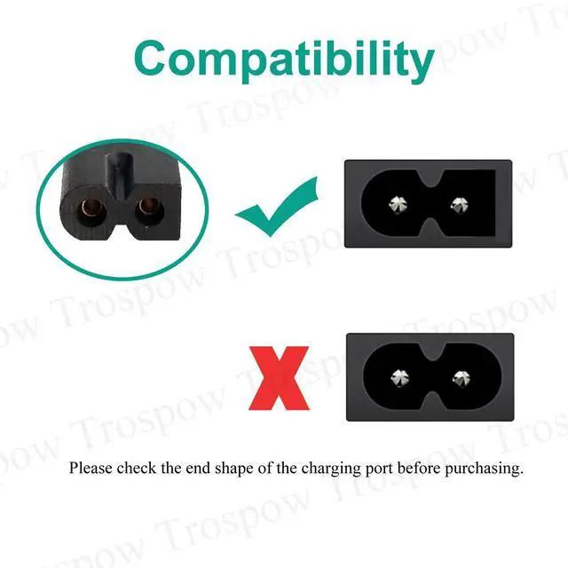Alt view image 4 of 5 - 2 Prong 8.2Ft AC Power Cable Cord Replacement for Vizio E500I-A1 TV | Replacement for Vizio E701I-A3, E390I-A1, E55-C2, E320-B2, E60-C3, E65-C3, E70-C3, E320B2, E390-B0, E320i-B1, E390iB1 TV