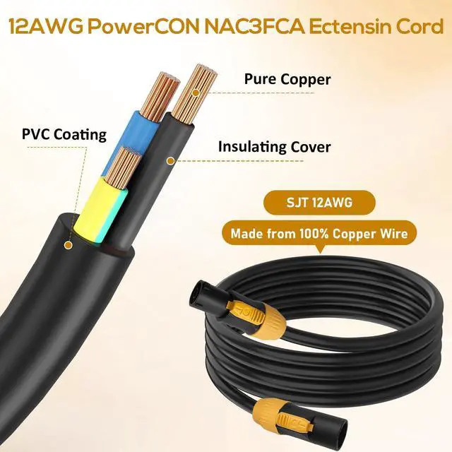 Alt view image 4 of 7 - Seetronic SAC3FX to SAC3MX PowerCon Extension Cable, 12AWG PowerCon Male to Female Cable, Heavy-Duty Outdoor 20A Connector - 10 Feet