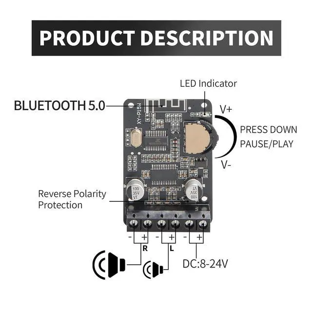Alt view image 2 of 6 - Bluetooth Power Amplifier Board 2.0 Dual Channel Stereo Wireless Mini Amp Module with Protective Shell(XY-P15W)