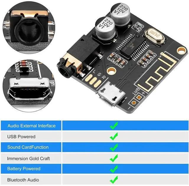 Alt view image 5 of 7 - 5pcs Bluetooth Audio Receiver Board BT 5.0 Stereo Audio Amplifier 3.7-5V Car Speaker Amplifier for DIY