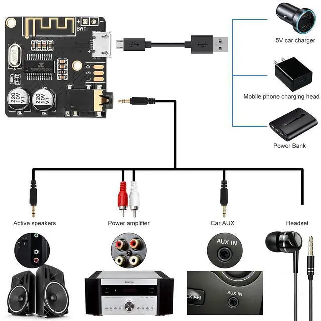Alt view image 3 of 7 - 5pcs Bluetooth Audio Receiver Board BT 5.0 Stereo Audio Amplifier 3.7-5V Car Speaker Amplifier for DIY