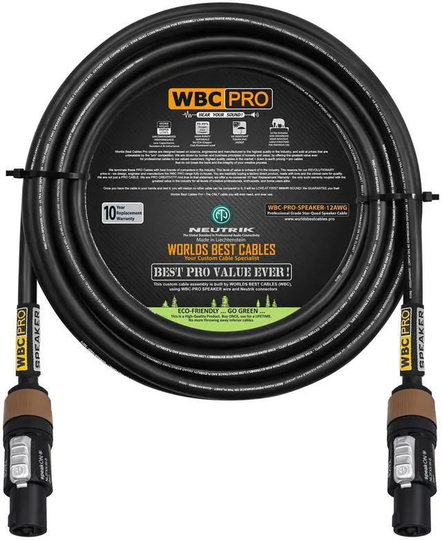 Main image of 20 Foot - WBC-PRO-SPEAKER-12 AWG (2 Core Config.) High-Purity OFC (99.99%) Pro-Grade High-Definition Loudspeaker/DJ/PA Speaker Cable with Neutrik NL2FXX-W-S 2-Pole Silver SpeakON Connectors