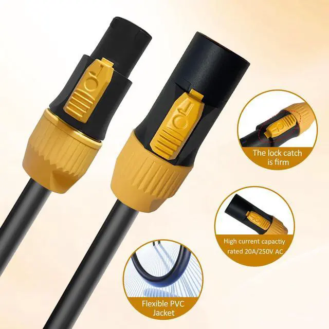 Alt view image 6 of 7 - Seetronic SAC3FX to SAC3MX PowerCon Extension Cable, 12AWG PowerCon Male to Female Cable, Heavy-Duty Outdoor 20A Connector - 10 Feet