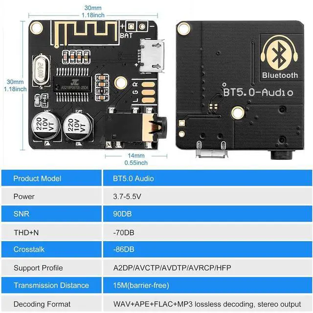 Alt view image 7 of 7 - 5pcs Bluetooth Audio Receiver Board BT 5.0 Stereo Audio Amplifier 3.7-5V Car Speaker Amplifier for DIY