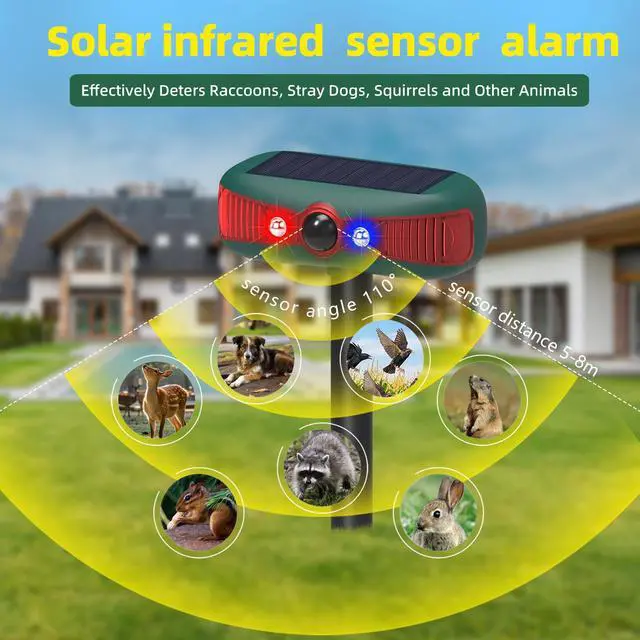 Alt view image 2 of 7 - Solar-Powered Motion Security Alarm: 129dB Loud Siren & Red-Blue Strobes, 4 Modes Deters Deer/Cats/Raccoons Waterproof Dual Mount for Yard/Garden/Farm