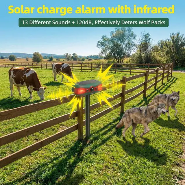 Alt view image 3 of 7 - Solar-Powered Motion Security Alarm: 129dB Loud Siren & Red-Blue Strobes, 4 Modes Deters Deer/Cats/Raccoons Waterproof Dual Mount for Yard/Garden/Farm