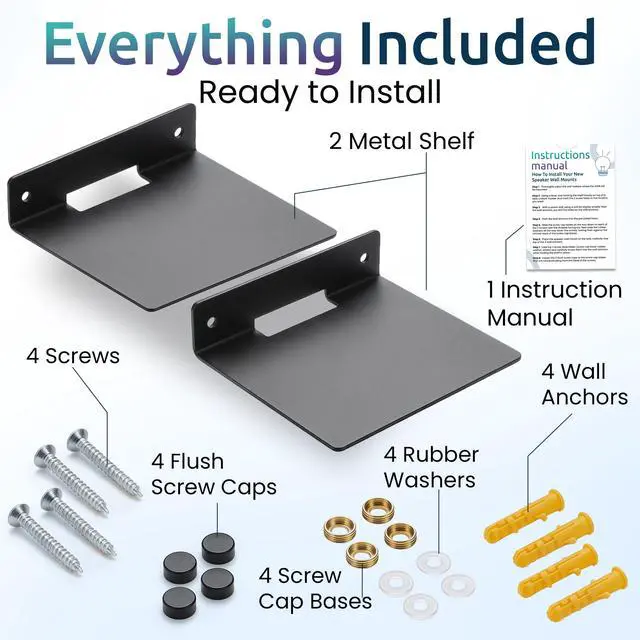 Alt view image 2 of 6 - Wall Mount Speaker Stands: Metal Speaker Shelves 6.1 x 5.1 x 2.5 Inches Bluetooth Speakers Clocks Routers Small Statues Smart Devices Plants Black Speaker Brackets for Bathroom Playroom Study 2 Pack