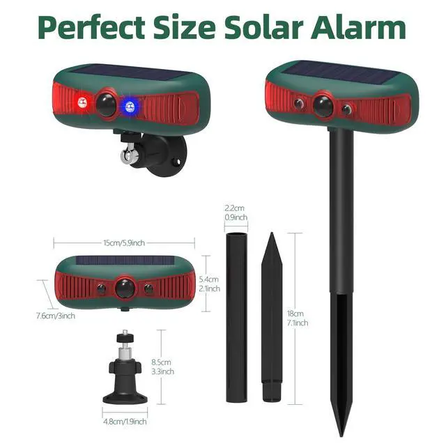Alt view image 5 of 7 - Solar-Powered Motion Security Alarm: 129dB Loud Siren & Red-Blue Strobes, 4 Modes Deters Deer/Cats/Raccoons Waterproof Dual Mount for Yard/Garden/Farm