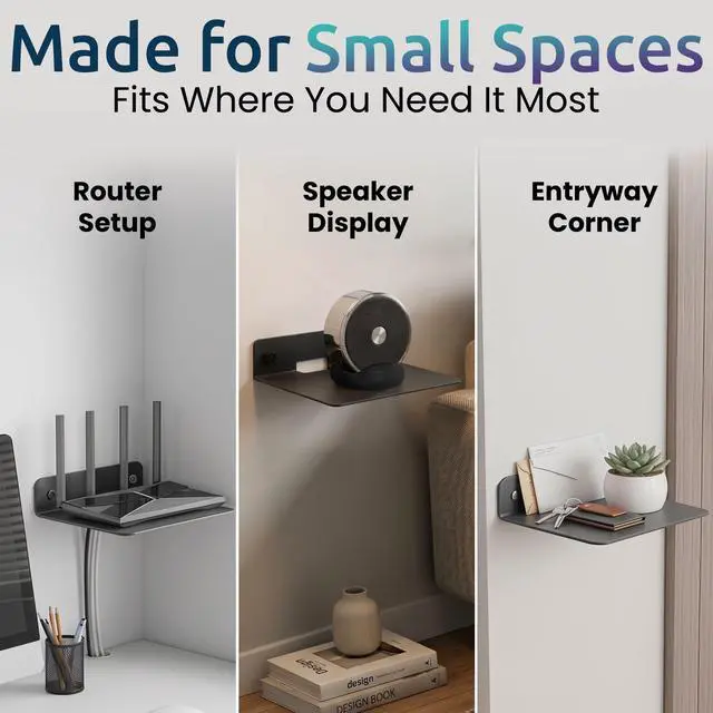Alt view image 3 of 6 - Wall Mount Speaker Stands: Metal Speaker Shelves 6.1 x 5.1 x 2.5 Inches Bluetooth Speakers Clocks Routers Small Statues Smart Devices Plants Black Speaker Brackets for Bathroom Playroom Study 2 Pack