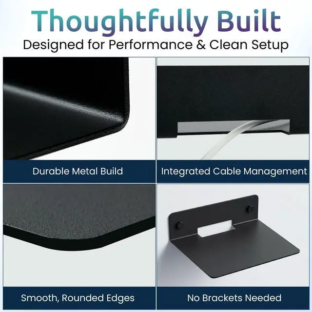 Alt view image 6 of 6 - Wall Mount Speaker Stands: Metal Speaker Shelves 6.1 x 5.1 x 2.5 Inches Bluetooth Speakers Clocks Routers Small Statues Smart Devices Plants Black Speaker Brackets for Bathroom Playroom Study 2 Pack
