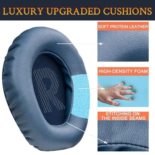 Alt view image 4 of 6 - Professional Replacement Earpads Cushions for JBL Quantum 100/100X/100P/100M2 (Q100/Q100X/Q100P/Q100M2), Quantum 350 (Q350) Headphones, Ear Pads with Softer Protein Leather - Navy Blue