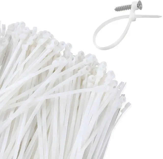 Main image of White Zip Ties with Screw Hole 8 Inch 250 PCS, 40lbs Heavy Duty Nylon Mountable Cable Ties for Indoor & Outdoor Use, Cable Management Straps
