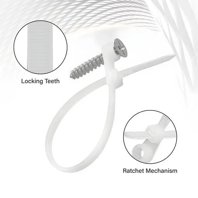 Alt view image 4 of 6 - White Zip Ties with Screw Hole 8 Inch 250 PCS, 40lbs Heavy Duty Nylon Mountable Cable Ties for Indoor & Outdoor Use, Cable Management Straps