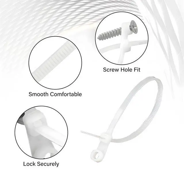 Alt view image 3 of 6 - White Zip Ties with Screw Hole 8 Inch 250 PCS, 40lbs Heavy Duty Nylon Mountable Cable Ties for Indoor & Outdoor Use, Cable Management Straps