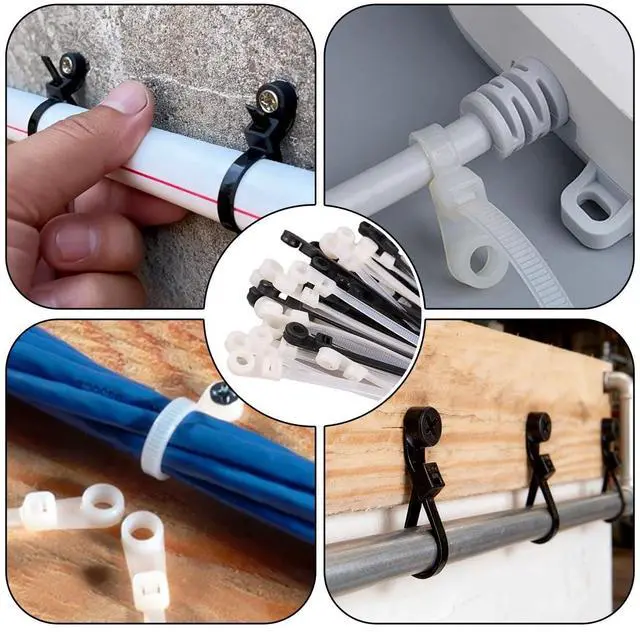 Alt view image 6 of 6 - White Zip Ties with Screw Hole 8 Inch 250 PCS, 40lbs Heavy Duty Nylon Mountable Cable Ties for Indoor & Outdoor Use, Cable Management Straps