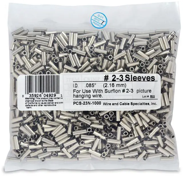Main image of Surflon Size 2-3 - 1000-Piece Picture Wire Crimping Sleeves, Bright
