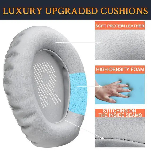 Alt view image 4 of 6 - Professional Replacement Earpads Cushions for JBL Quantum 100/100X/100P/100M2 (Q100/Q100X/Q100P/Q100M2), Quantum 350 (Q350) Headphones, Ear Pads with Softer Protein Leather - Grey