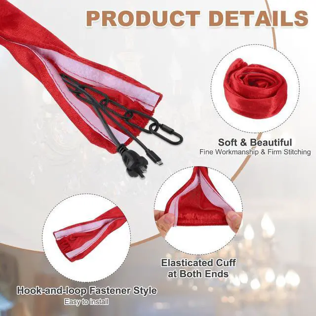 Alt view image 3 of 7 - 2.6ft Chandelier Chain Cord Cover, 2 Pcs Velvet Cloth Fabric Chain Sleeve Decorative Cord Covers for Chandelier Wires Swing Cable, Hook and Loop Fastener Style, Red