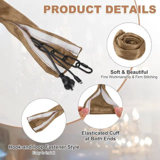 Alt view image 3 of 7 - 2.6ft Chandelier Chain Cord Cover, 2 Pcs Velvet Cloth Fabric Chain Sleeve Decorative Cord Covers for Chandelier Wires Swing Cable, Hook and Loop Fastener Style, Light Coffee