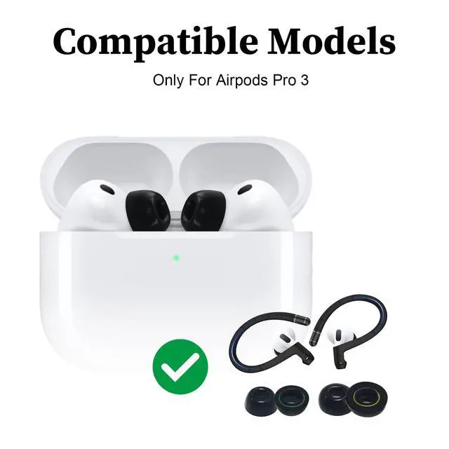 Alt view image 2 of 7 - Memory Foam Ear Tips and Ear Hooks for AirPods Pro 3 Earbuds 2025 | Titanium Alloy Ear Hooks for Airpods Pro3,Durable and Stable Nti-Slip Replacement Earbud Ear Tips Accessories(Black)
